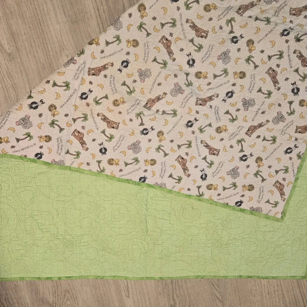 VTG GrannyCore Handmade Baby Quilt Animals & Moon 51x38